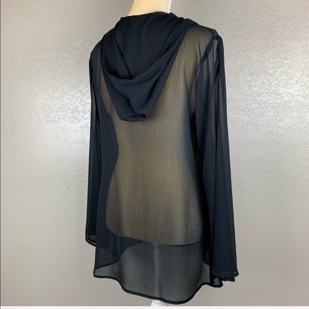 Chico’s Black Sheer Hooded BoHo Style Tunic Blouse - Picture 2 of 8